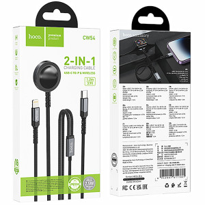 Дата кабель Hoco CW54 2in1 Type-C to iWatch/Lightning 2.5W (1.2m) – Черный