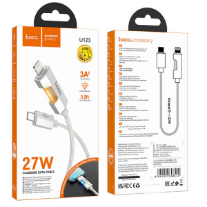 Дата кабель Hoco U123 Regent colorful 27W Type-C to Lightning (1.2m) – Сірий