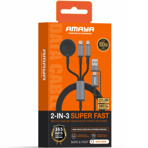Дата кабель Amaya ACD-330X 6in1 Type-C/USB to iWatch/Lightning/Type-C 100W (1.2m) – Чорний