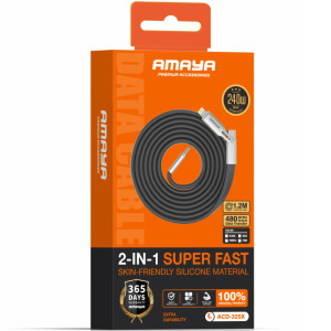 Дата кабель Amaya ACD-325X 2in1 Type-C to Lightning/Type-C 240W (1.2m) – Чорний