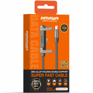 Дата кабель Amaya 327CC side plug and stand Type-C to Type-C 240W (1.5m) – Чорний