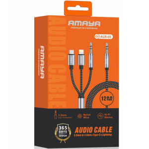 Аудіо кабель Aux Amaya AUX-05 (Type-C/Lightning/AUX to AUX 3.5mm) (1.2m) – Чорний