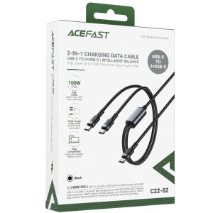 Дата кабель Acefast C22-02 2in1 Type-C to Type-C/Type-C 100W (1.2m) – Черный