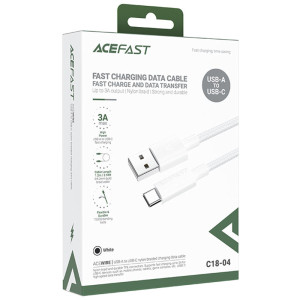 Дата кабель Acefast C18-04 USB to Type-C 3A (1.2m) – Белый