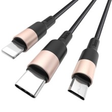 Дата кабель Hoco X26 Xpress 3in1 Lightning -MicroUSB-Type-C (1m) – Черный