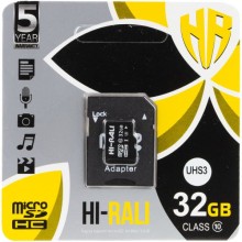 Карта памяти Hi-Rali microSDXC (UHS-3) 32 GB Card Class 10 с адаптером – Черный