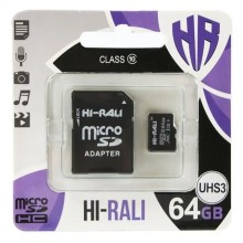 Карта памяти Hi-Rali microSDXC (UHS-3) 64 GB Card Class 10 с адаптером – Черный