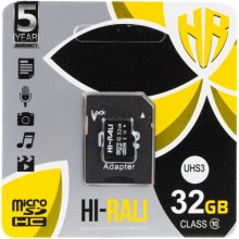 Карта пам'яті Hi-Rali microSDXC (UHS-3) 32 GB Card Class 10 з адаптером – Чорний