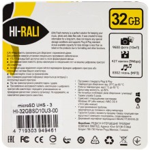 Карта пам'яті Hi-Rali microSDXC (UHS-3) 32 GB Card Class 10 без адаптера – Чорний