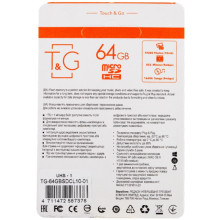 Карта памяти T&G (UHS-1) microSDXC Class 10 - 64GB (с адаптером) – Черный