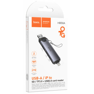 Картридер Hoco HB56A Victory 5in1 Lightning/USB2.0 to SD/TF3.0 + USB 2.0 – Сірий