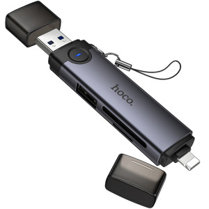 Картридер Hoco HB56A Victory 5in1 Lightning/USB2.0 to SD/TF3.0 + USB 2.0 – Сірий
