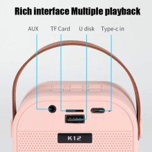 Bluetooth колонка K12 + 2 микрофона – Рожевий