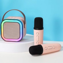 Bluetooth колонка K12 + 2 микрофона – Розовый