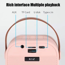 Bluetooth колонка K12 + 2 микрофона – Розовый
