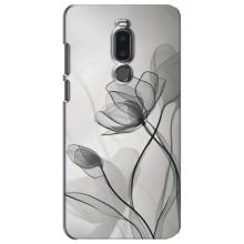 Чехол с цветочным принтом на Мейзу Ноте 8 (Черные цветы)