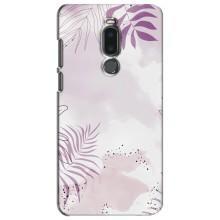 Чехол с цветочным принтом на Мейзу Ноте 8 (Фиолетовые листья)