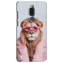 Чехол с принтом стильные животные для Мейзу Ноте 8 (Лев в очках)