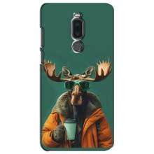 Чехол с принтом стильные животные для Мейзу Ноте 8 (Лось с кофе)
