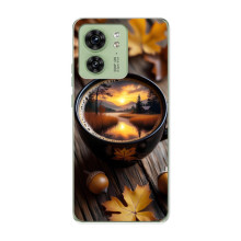 Чехол с уникальным дизайном «Осень с кофе» для Motorola Edge 40 – Тёмный кофе