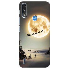 Новогодние, Праздничные Чехлы для Motorola E7 Power - 2024 год (Санта на луне)