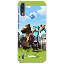 Чехлы для Motorola E7 Power (Персонажи Майн Крафт) (На коне)
