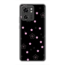 Чехол с розовым рисунком для Motorola Edge 40 Pro (Розовые цветы на черном)