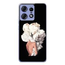 Чехлы (ART) Цветы на Motorola Edge 50 Pro (VPrint) (Белые цветы)