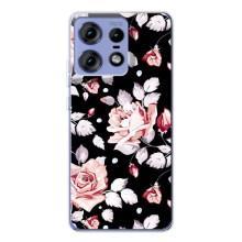 Чехлы с Цветами для Motorola Edge 50 Pro (VPrint) (Цветочки на черном)