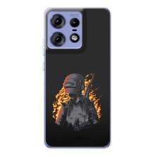 Силиконовый чехол с картинкой "Герой Pubg" на Motorola Edge 50 Pro (В огне)