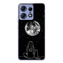 Чехол с рисунком кот на Motorola Edge 50 Pro (Девушка с котом)