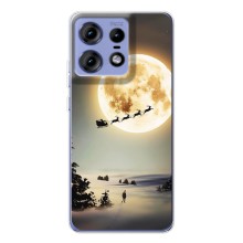 Новогодние, Праздничные Чехлы для Motorola Edge 50 Pro - 2024 год (Санта на луне)