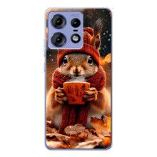 Печатный чехол «Зверята с кофе» для Motorola Edge 50 Pro – Белка с кофе