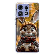 Печатный чехол «Зверята с кофе» для Motorola Edge 50 Pro – Зайчик с кофе