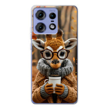 Печатный чехол «Зверята с кофе» для Motorola Edge 50 Pro – Жираф с кофе