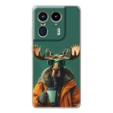 Чохол з принтом стильні тварини для Мото Ейдж 50 Ультра – Лось з кавою