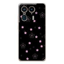 Чехол с розовым рисунком для Motorola Edge 50 Ultra – Розовые цветы на черном