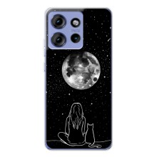 Чехол с рисунком кот на Motorola Edge 50 (Девушка с котом)