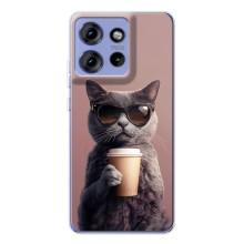Чехол с принтом стильные животные для Эдж 50 (Кот с кофе)