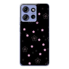 Чехол с розовым рисунком для Motorola Edge 50 (Розовые цветы на черном)