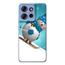 Новогодние Чехлы для Эдж 50 (VPrint) (Снеговик на лыжах)