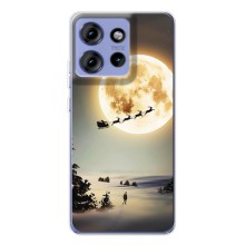 Новогодние, Праздничные Чехлы для Motorola Edge 50 - 2024 год (Санта на луне)