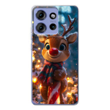 Яркий чехол для Motorola Edge 50 с Зимними Оленятами – Олень в шарфе
