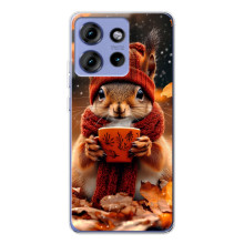 Печатный чехол «Зверята с кофе» для Motorola Edge 50 – Белка с кофе