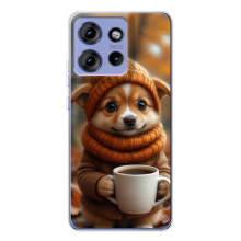 Печатный чехол «Зверята с кофе» для Motorola Edge 50 – Песик с кофе