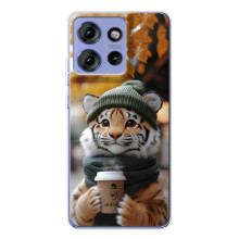 Печатный чехол «Зверята с кофе» для Motorola Edge 50 – Тигр с кофе