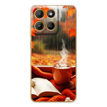 Чехол с уникальным дизайном «Осень с кофе» для Motorola Edge 60 Fusion – Кофе и дождь
