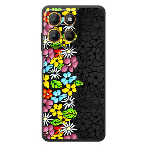 Силиконовый бампер с принтом (цветочки) на Моротора Эдж 60 Нио (Яркие цветы на черном)