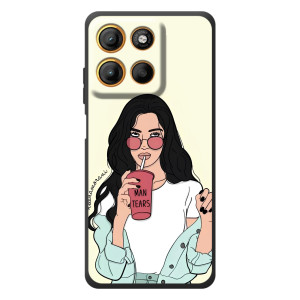 Силиконовый Чехол на Motorola Edge 60 Neo с картинкой Стильных Девушек – С напитком