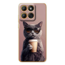 Чехол с принтом стильные животные для Едж 60 (Кот с кофе)